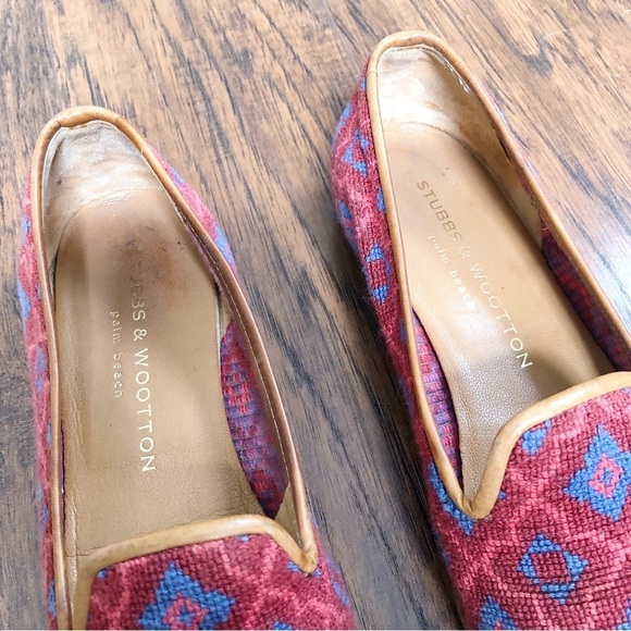 Stubbs & Wootton • needlepoint smoking loafer red blue moroccan pattern tapestry - Picture 4 of 9